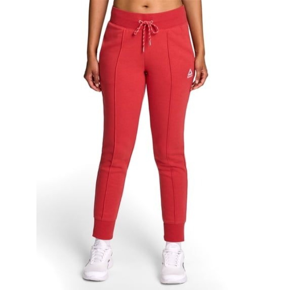 Reebok Womens Red Cotton Squad Joggers Sweatpants Drawstring Mid Rise Large